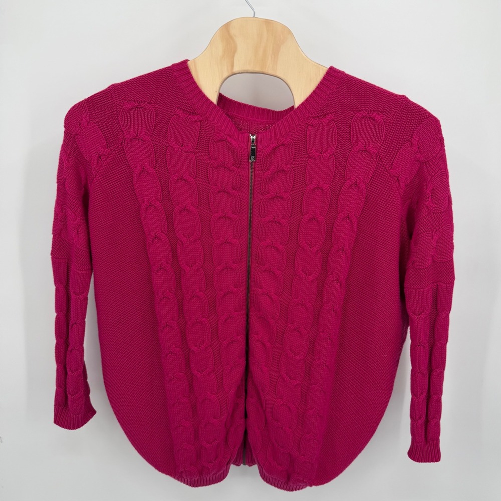 Vince Camuto Women's S Sweater Magenta Pink Cable Knit Zip Back Cotton Blend